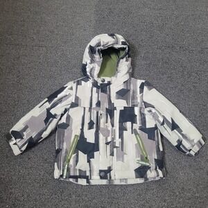 Cat & Jack Size 3T Puffer Jacket Boys Grey Geometric Hooded Winter Coat